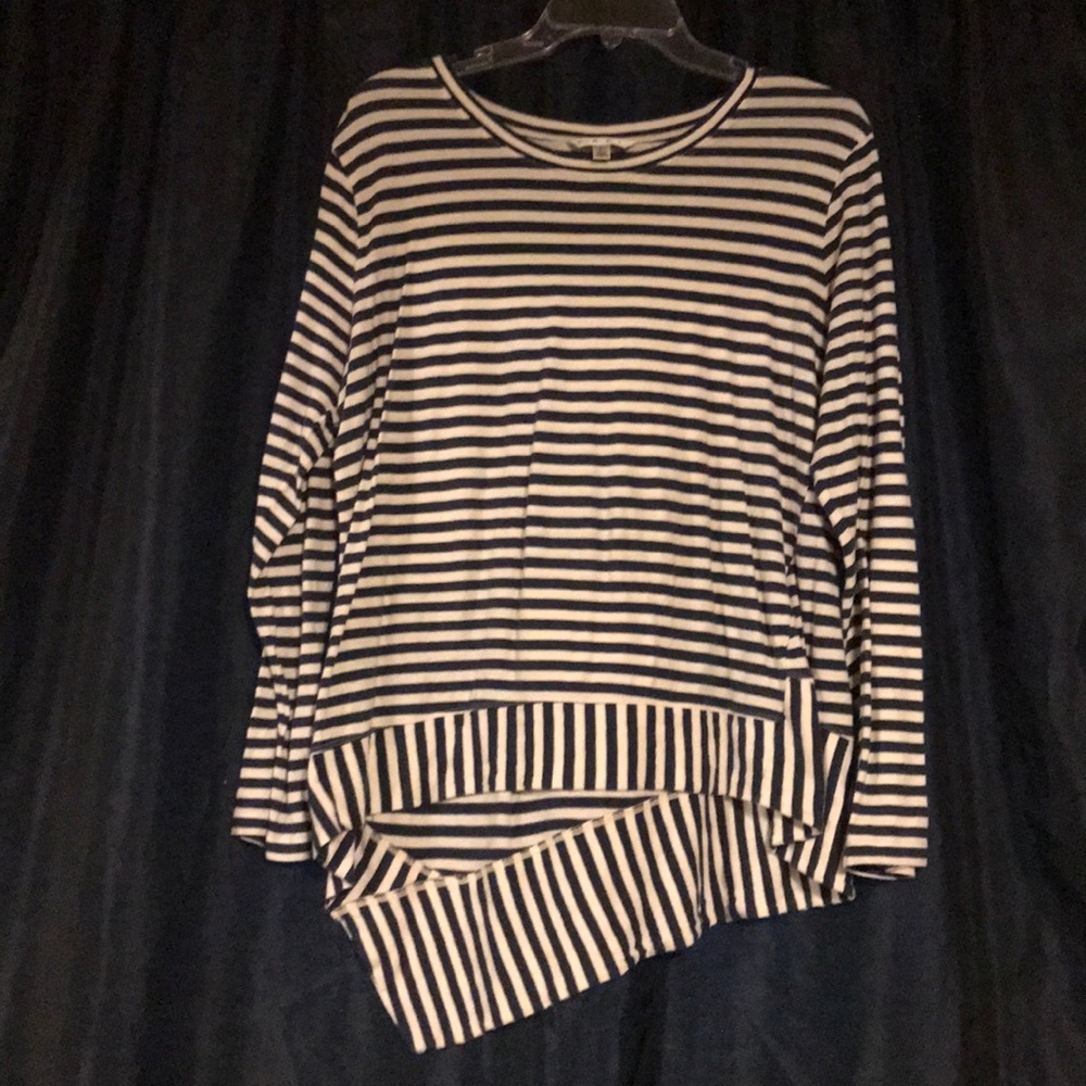 CAbi navy and cream stripe with asymmetrical hem